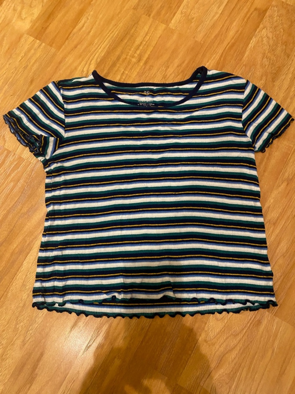Striped Ribbed Crop Top in Navy, Teal, White